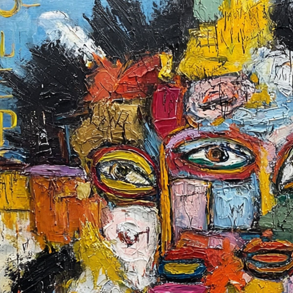 STATIC MIND: Large Colorful Abstract Portrait Oil Painting