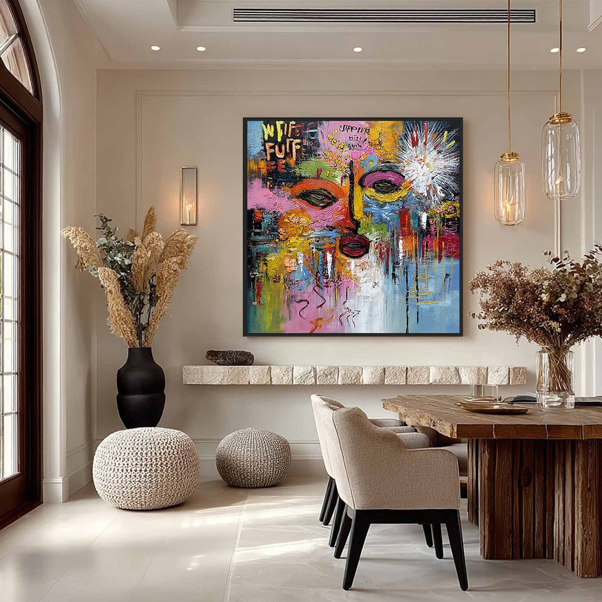 STATIC REVERIE: Colorful Abstract Face Impasto Palette Knife Painting