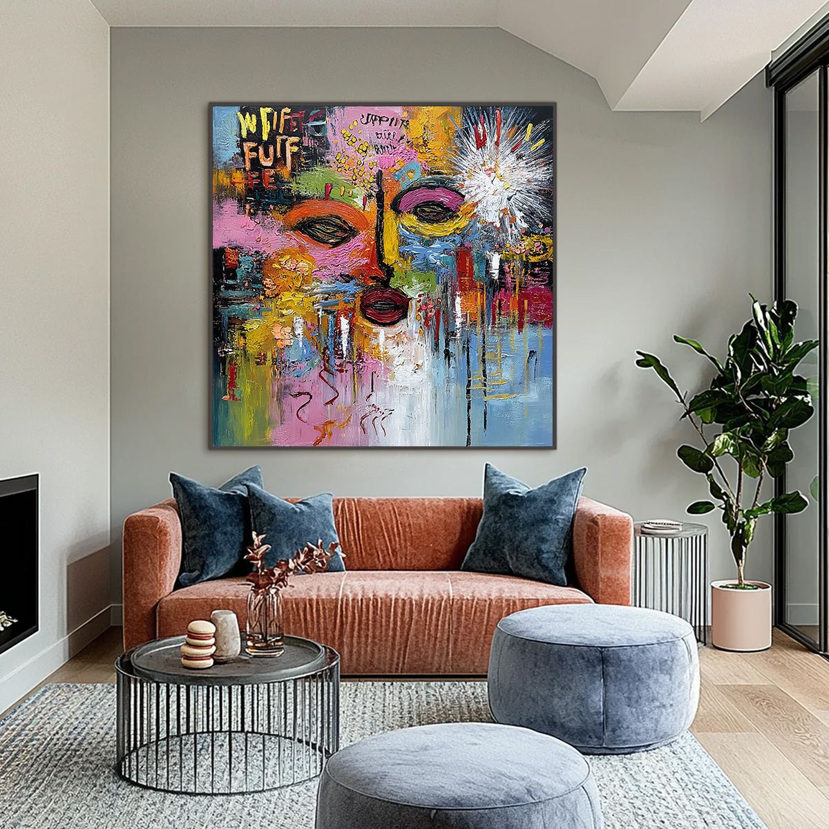 STATIC REVERIE: Colorful Abstract Face Impasto Palette Knife Painting