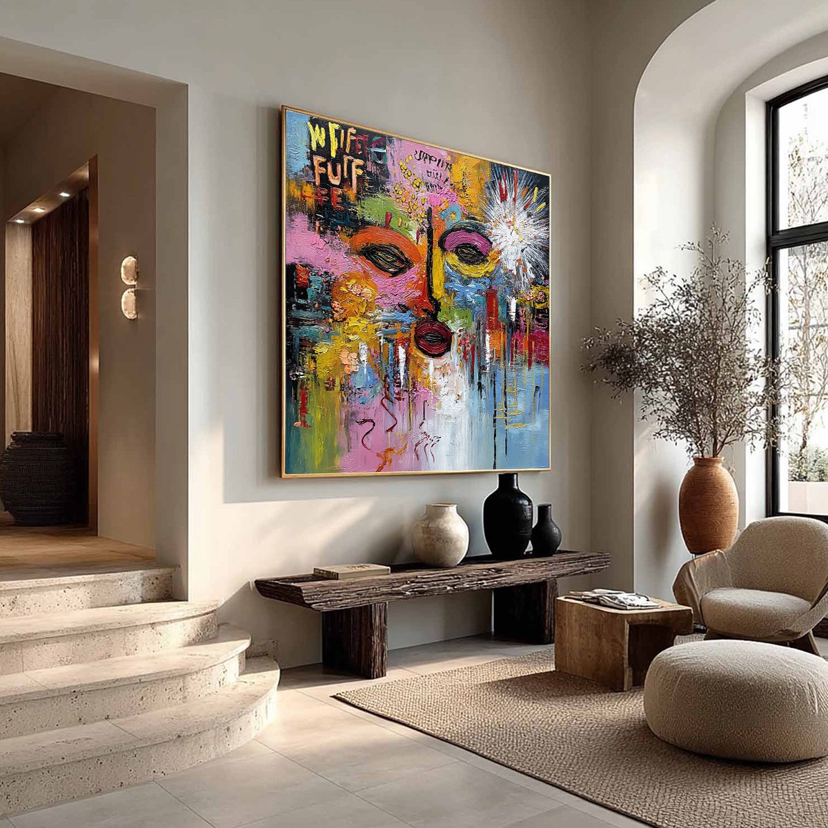 STATIC REVERIE: Colorful Abstract Face Impasto Palette Knife Painting