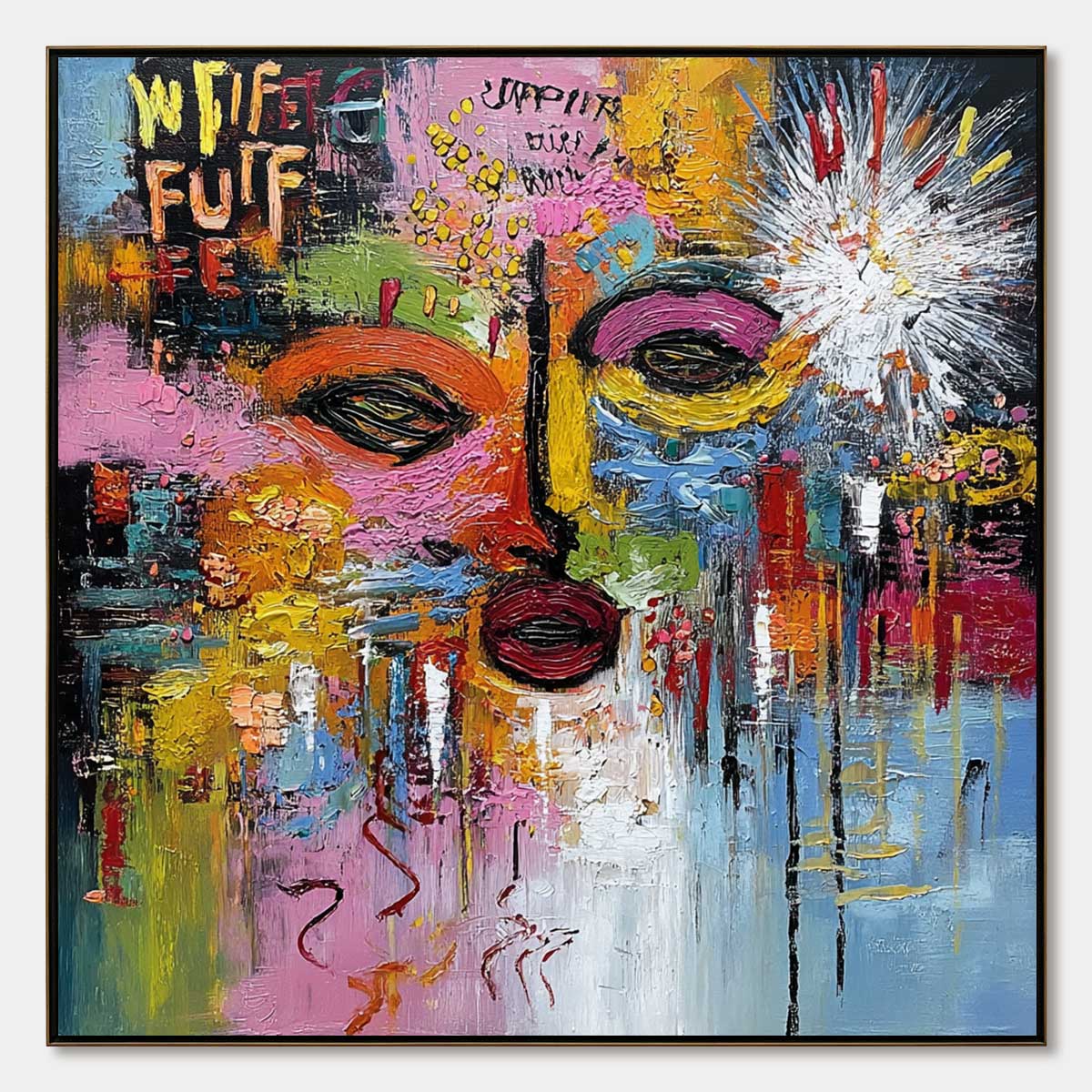 STATIC REVERIE: Colorful Abstract Face Impasto Palette Knife Painting