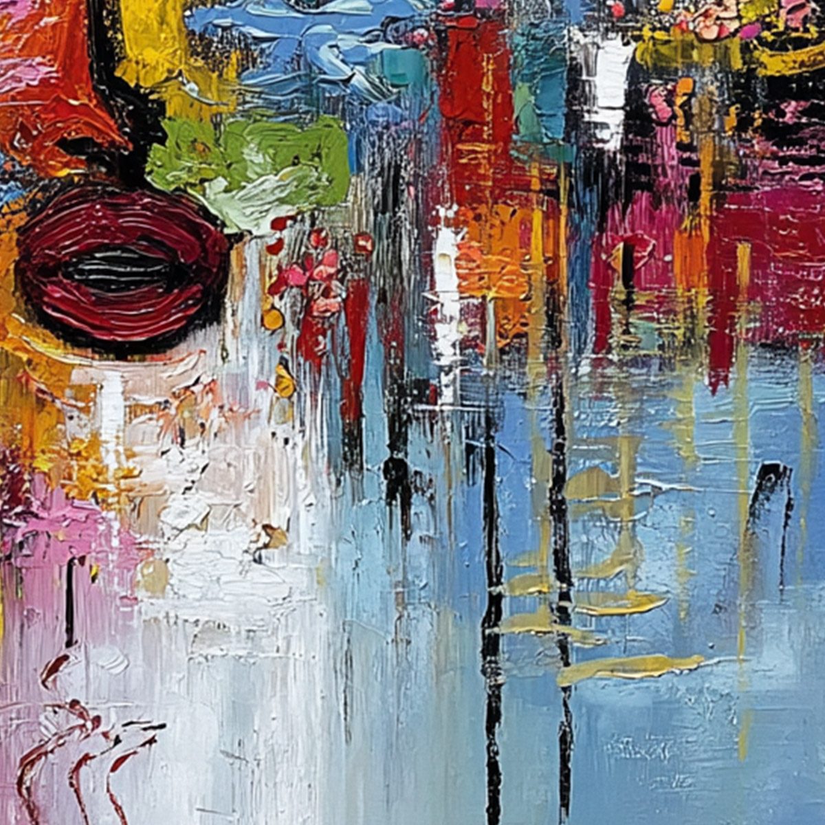 STATIC REVERIE: Colorful Abstract Face Impasto Palette Knife Painting