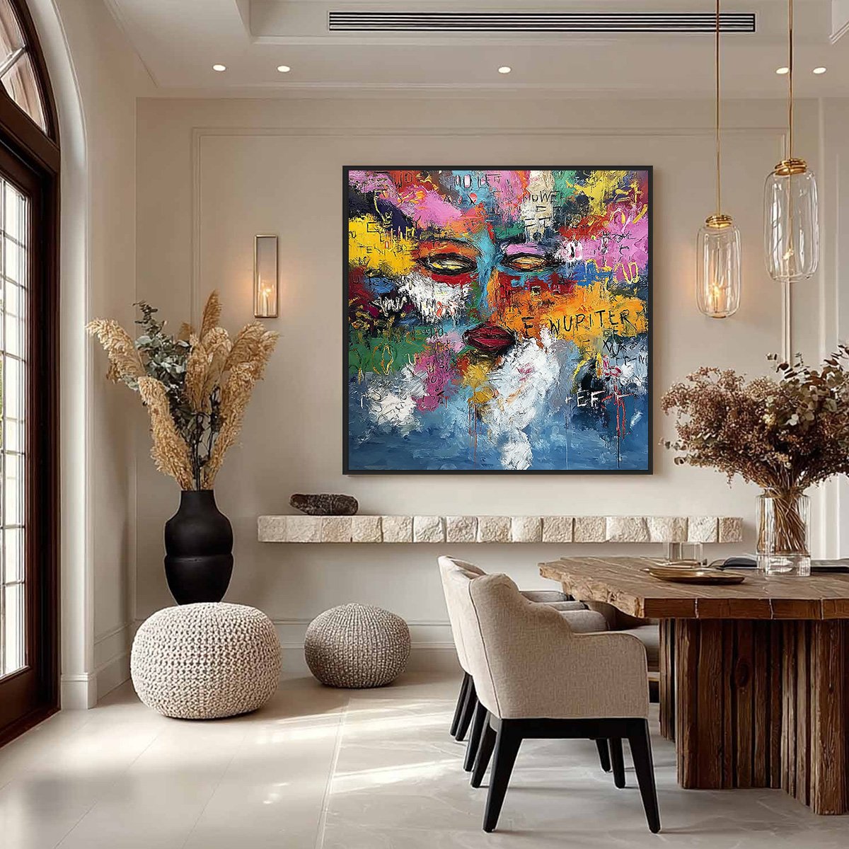 STATIC REVERIE: Colorful Abstract Graffiti Style Face Oil Painting