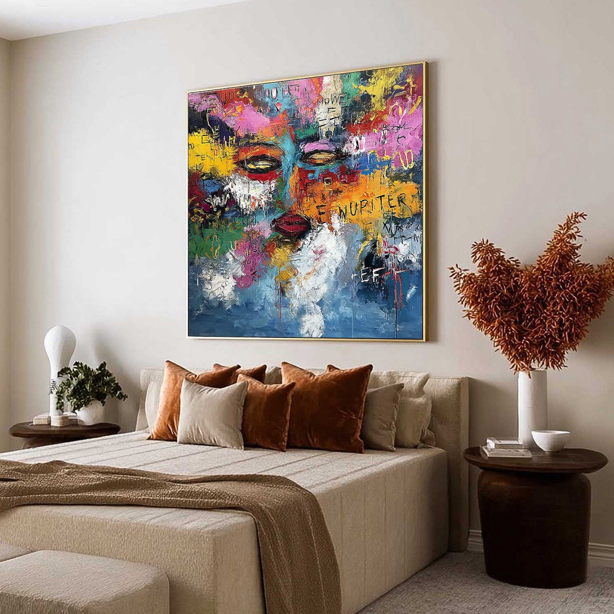 STATIC REVERIE: Colorful Abstract Graffiti Style Face Oil Painting