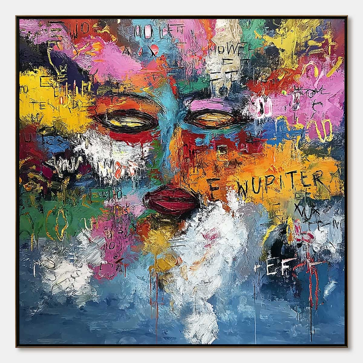 STATIC REVERIE: Colorful Abstract Graffiti Style Face Oil Painting