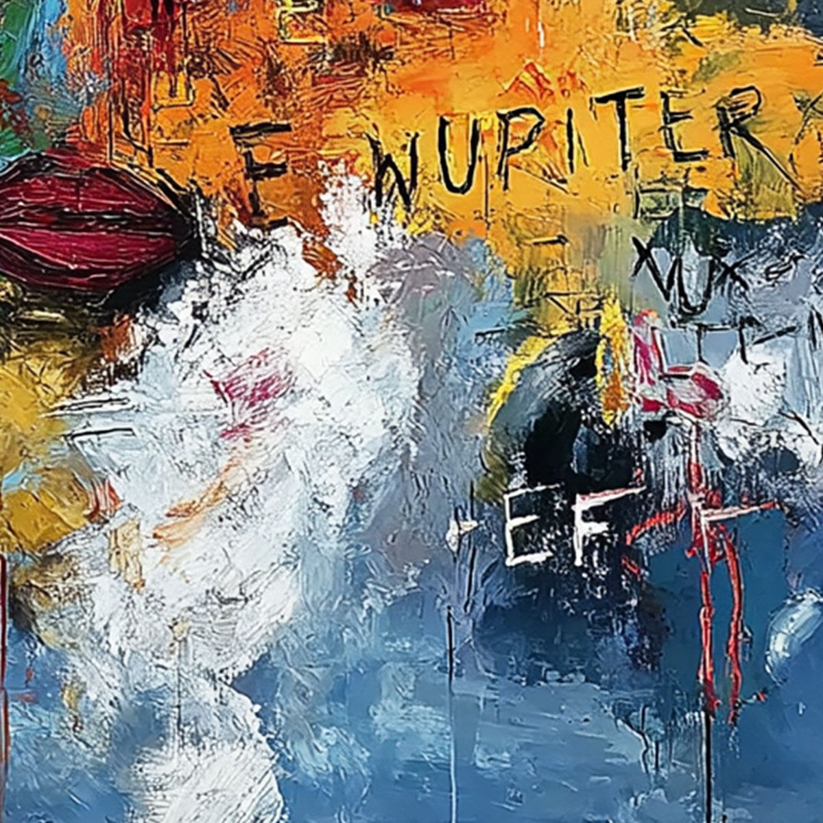 STATIC REVERIE: Colorful Abstract Graffiti Style Face Oil Painting