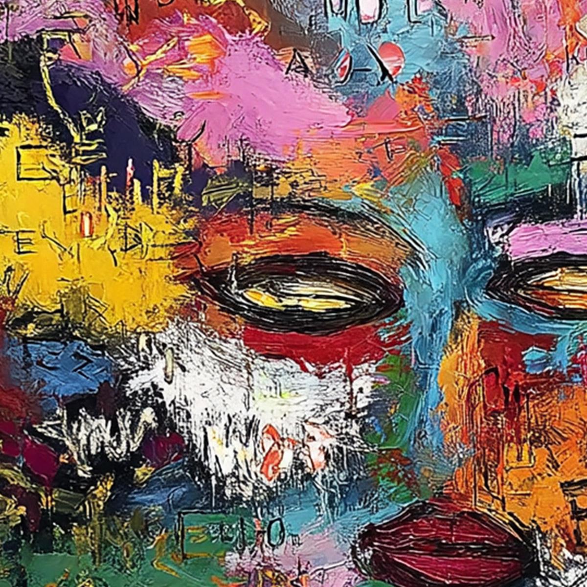 STATIC REVERIE: Colorful Abstract Graffiti Style Face Oil Painting
