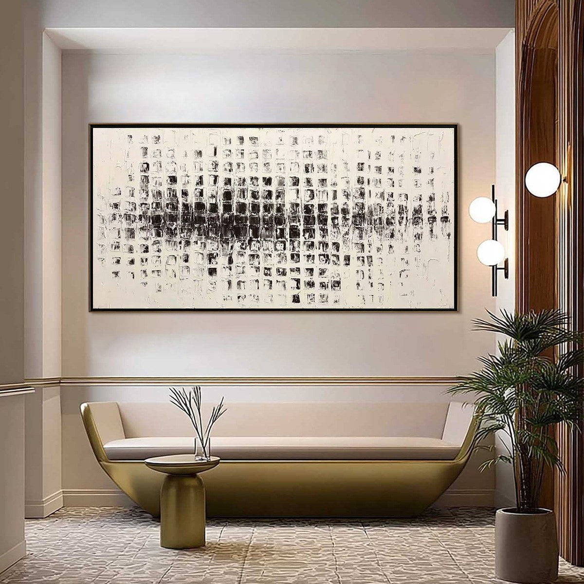 STATIC RHYTHM: Textured Black and White Minimalist Abstract Painting