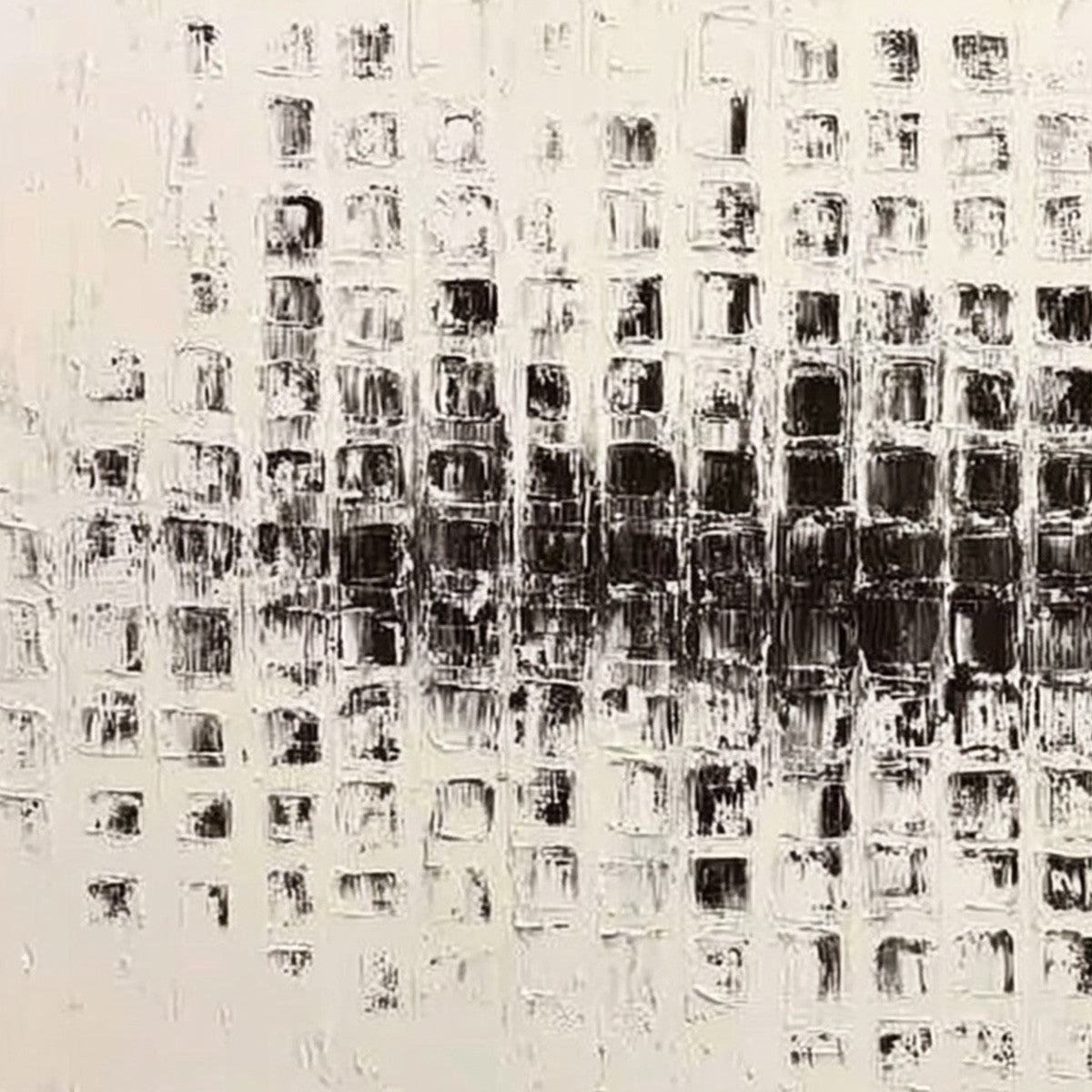 STATIC RHYTHM: Textured Black and White Minimalist Abstract Painting