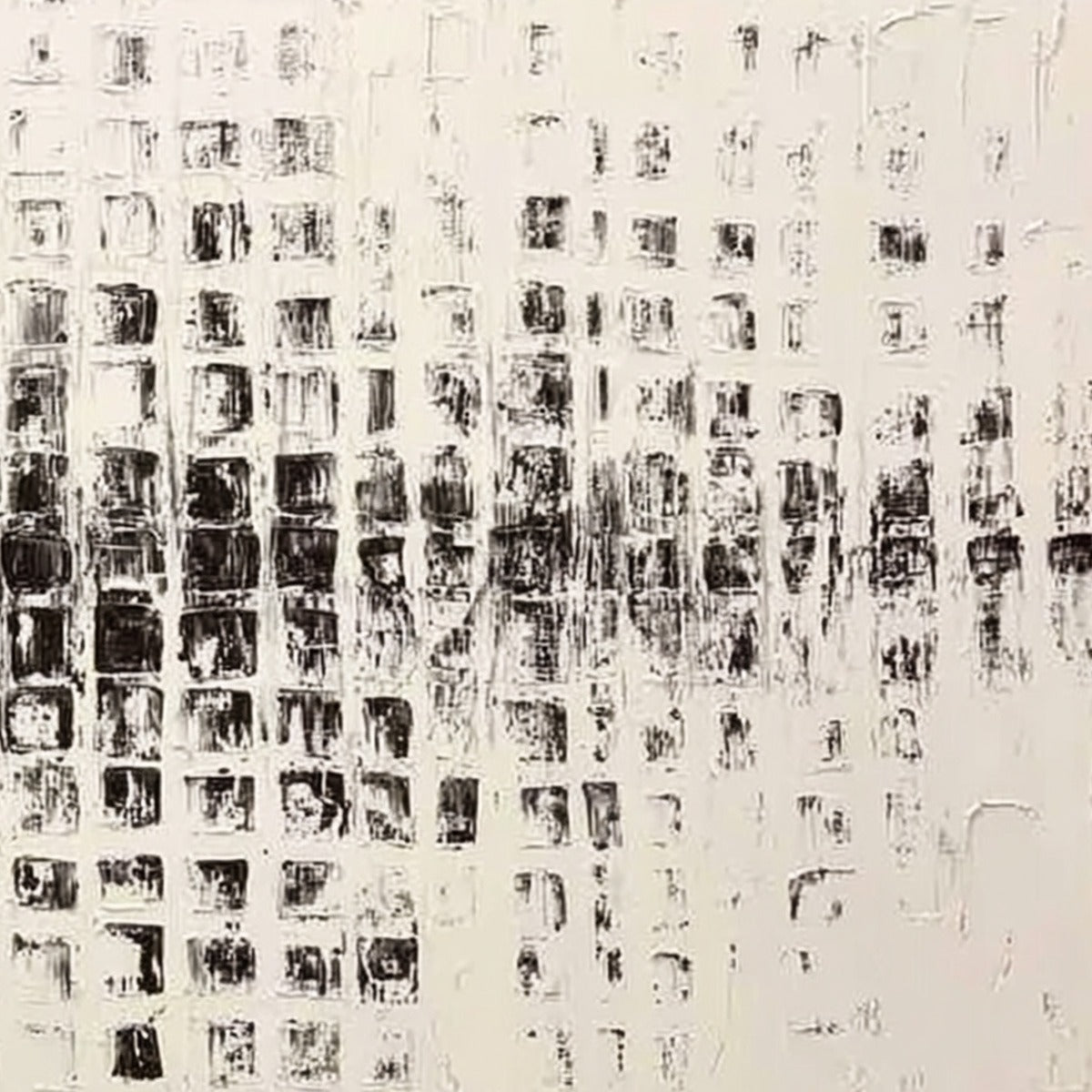 STATIC RHYTHM: Textured Black and White Minimalist Abstract Painting