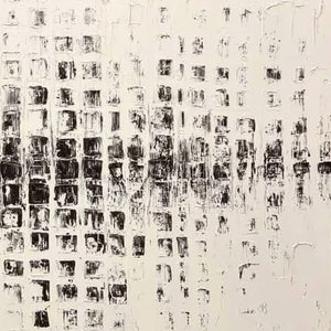 STATIC RHYTHM: Textured Black and White Minimalist Abstract Painting