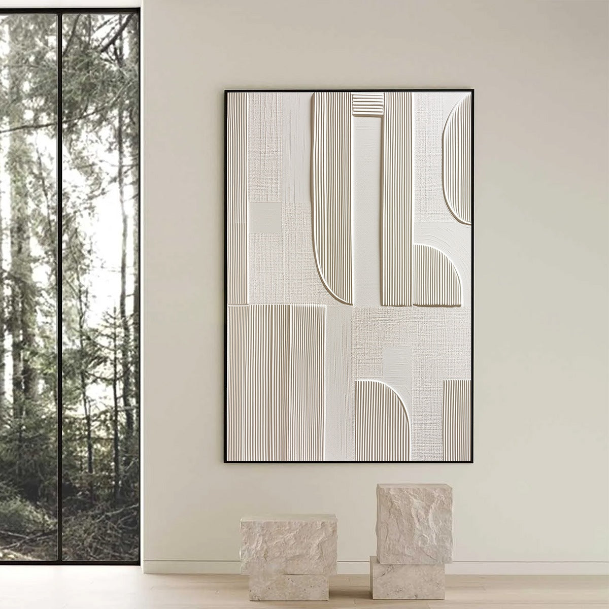 STATIC RHYTHM: Textured White Minimalist Abstract Wall Art