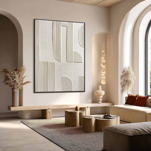STATIC RHYTHM: Textured White Minimalist Abstract Wall Art
