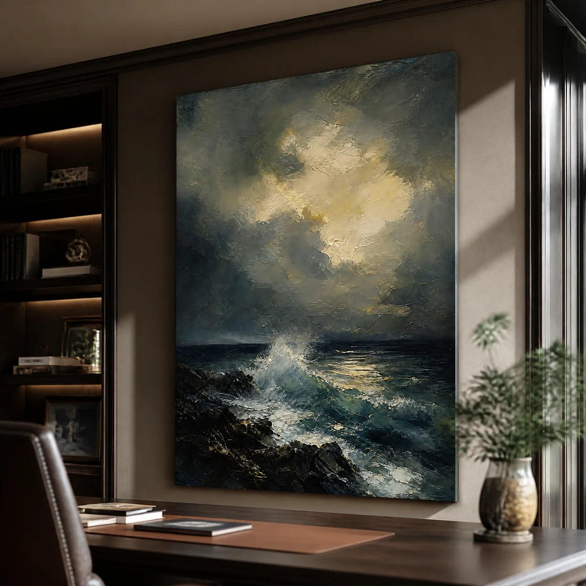 STORM SURGE displayed in a refined office.