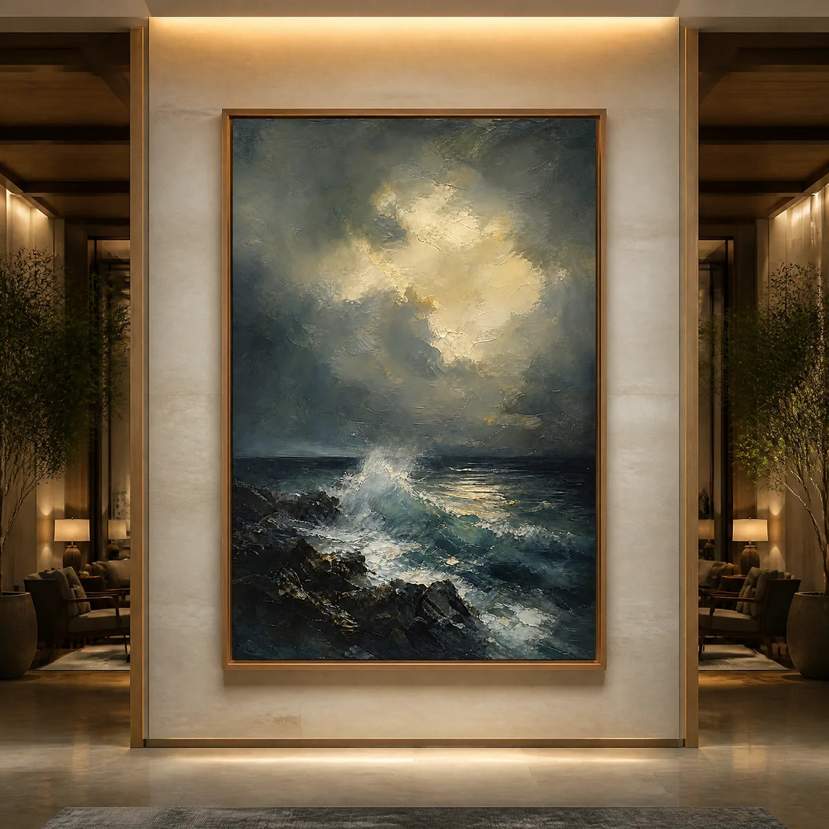 STORM SURGE displayed in a refined hotel lobby.