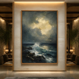 STORM SURGE displayed in a refined hotel lobby.