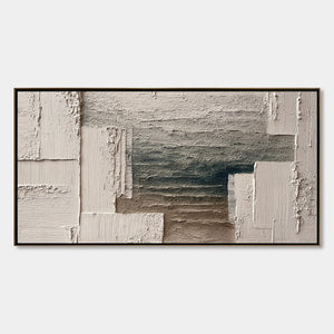 Handmade abstract wall art: Textured impasto painting in beige, brown, and grey.