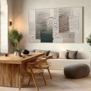 STRATA: Large textured Wabi Sabi abstract original painting, neutral earth tones & deep blue.
