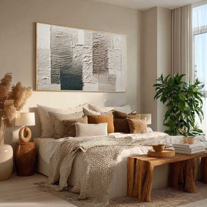 STRATA: Large handmade original Wabi Sabi abstract painting, neutrals & blue.