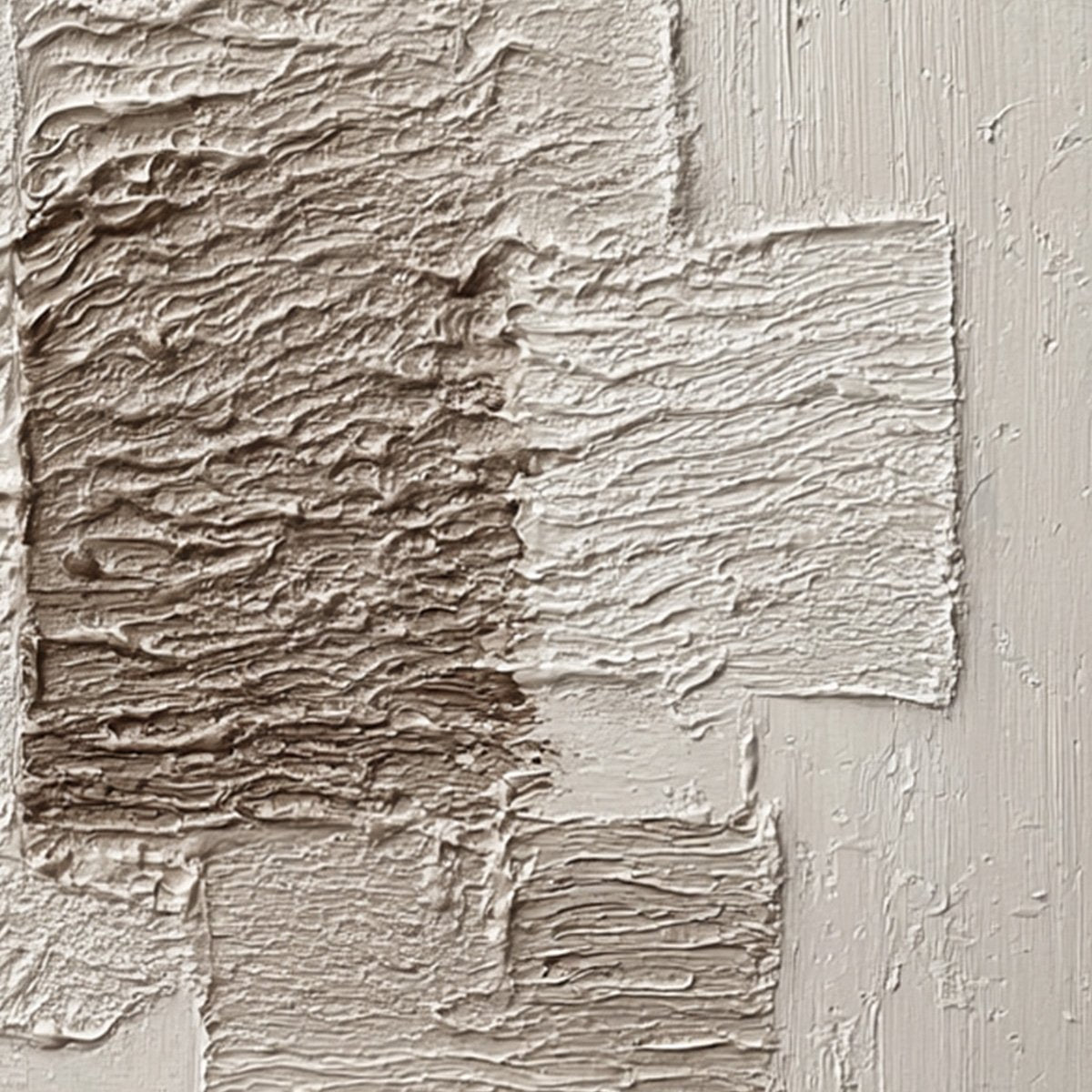 STRATA: Textured Wabi Sabi handmade abstract painting detail, impasto earthy neutrals.