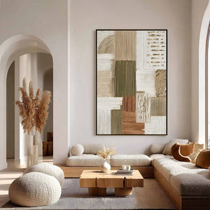 STRATA original textured abstract oil painting, neutral earthy tones, modern wall art.