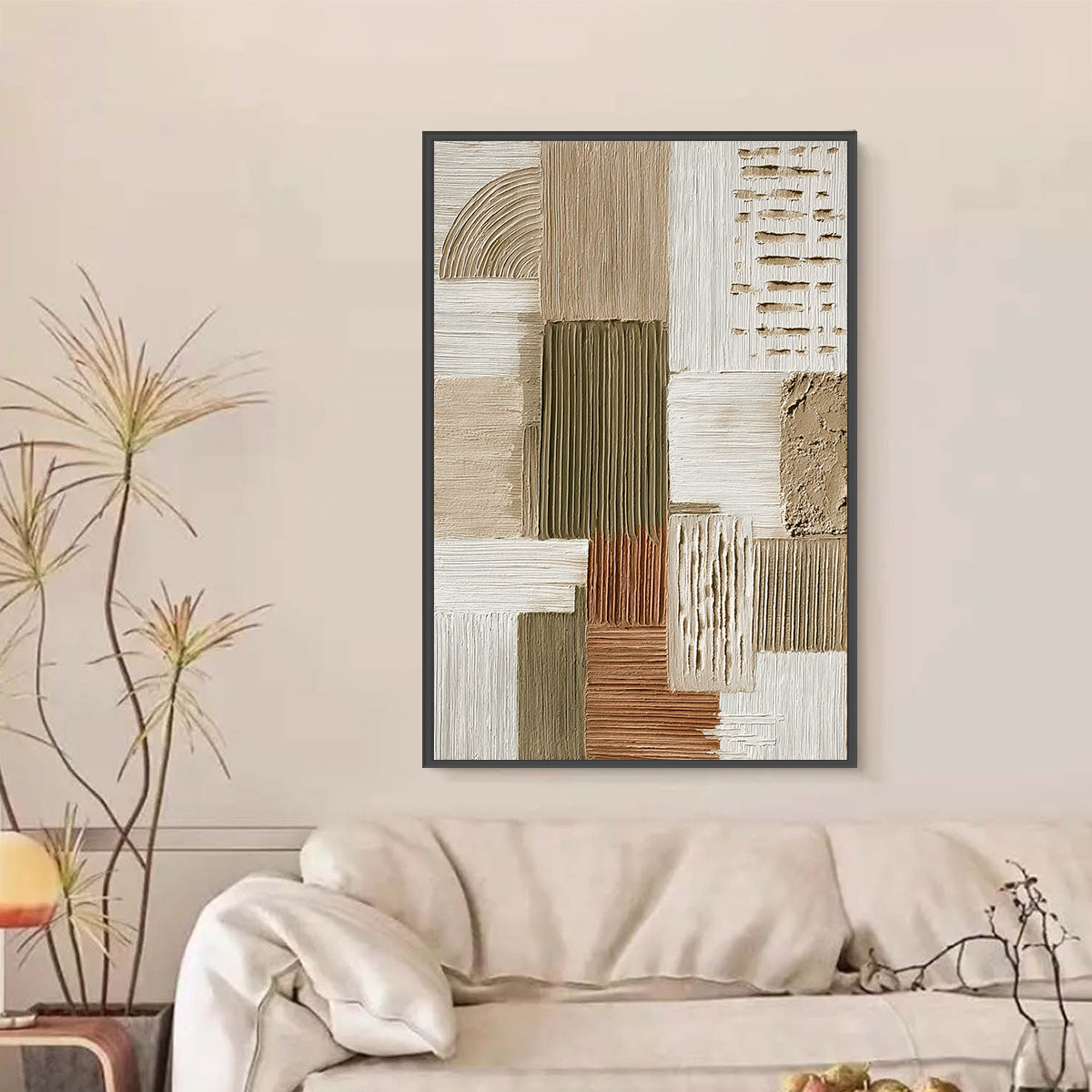 STRATA textured abstract neutral oil painting with impasto blocks in earth tones. Modern wall art.
