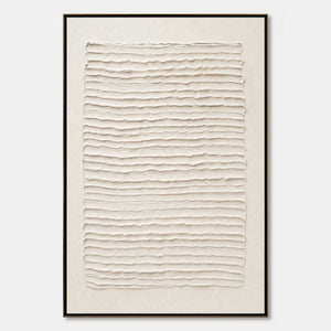 Textured white Wabi-Sabi abstract wall art with raised horizontal lines in black frame