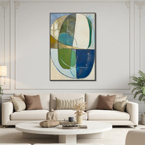 Strata: Original Abstract Vertical Oil Painting - Blue Green Beige Wall Art Decor
