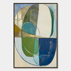Strata: Original Abstract Vertical Oil Painting - Blue Green Beige Wall Art Decor