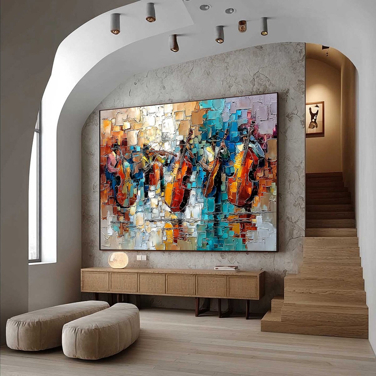 STREET SYMPHONY: Textured Impasto Painting of a Musical Quartet