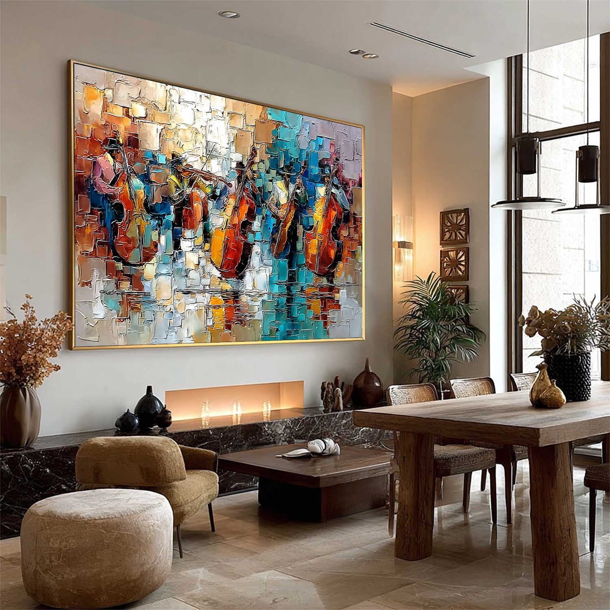 STREET SYMPHONY: Textured Impasto Painting of a Musical Quartet