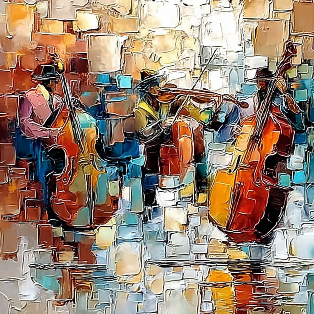 STREET SYMPHONY: Textured Impasto Painting of a Musical Quartet