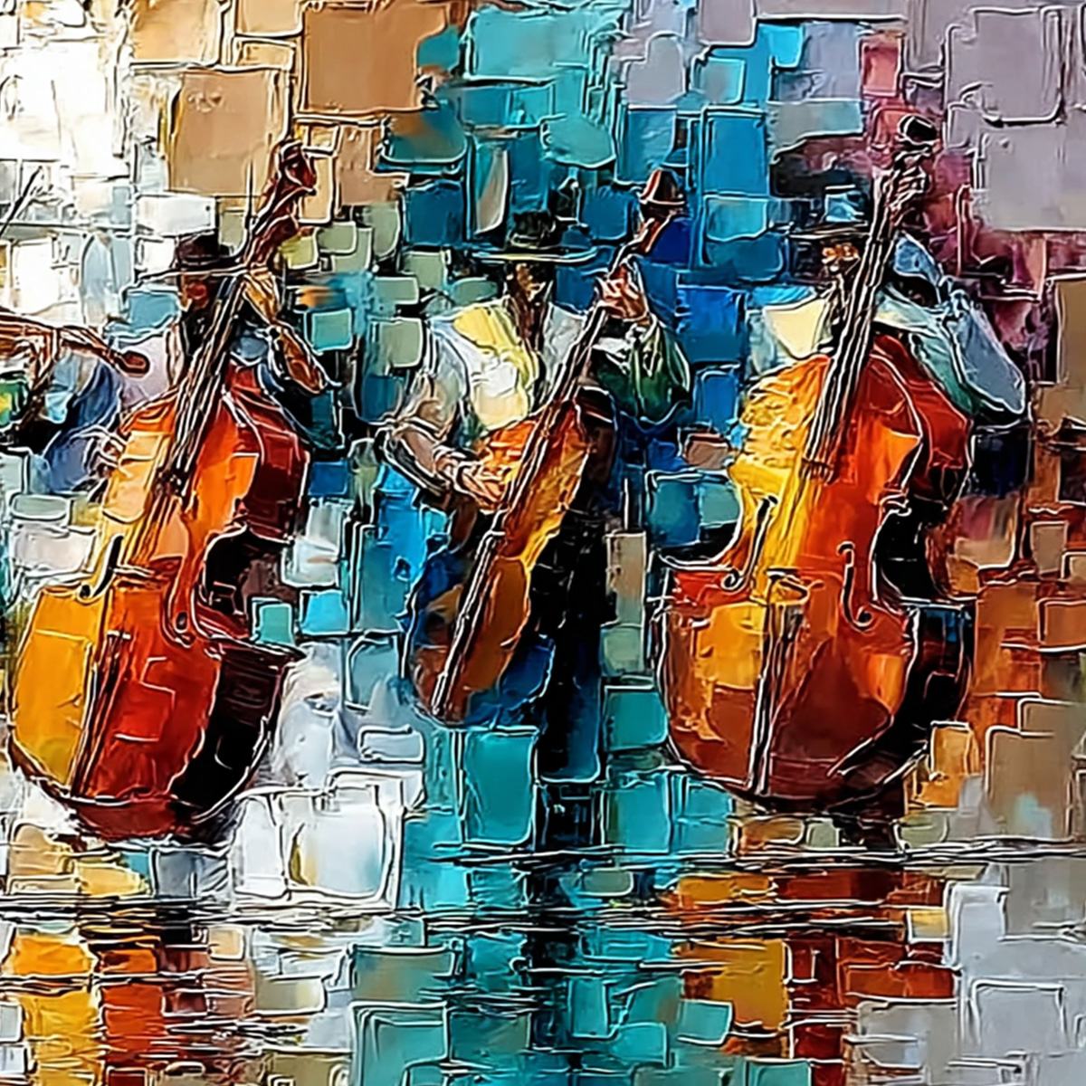 STREET SYMPHONY: Textured Impasto Painting of a Musical Quartet