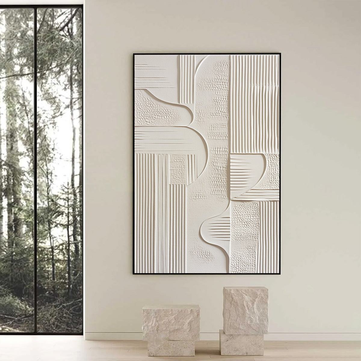 STRUCTURED CALM: Textured White Minimalist Abstract Wabi Sabi Wall Art