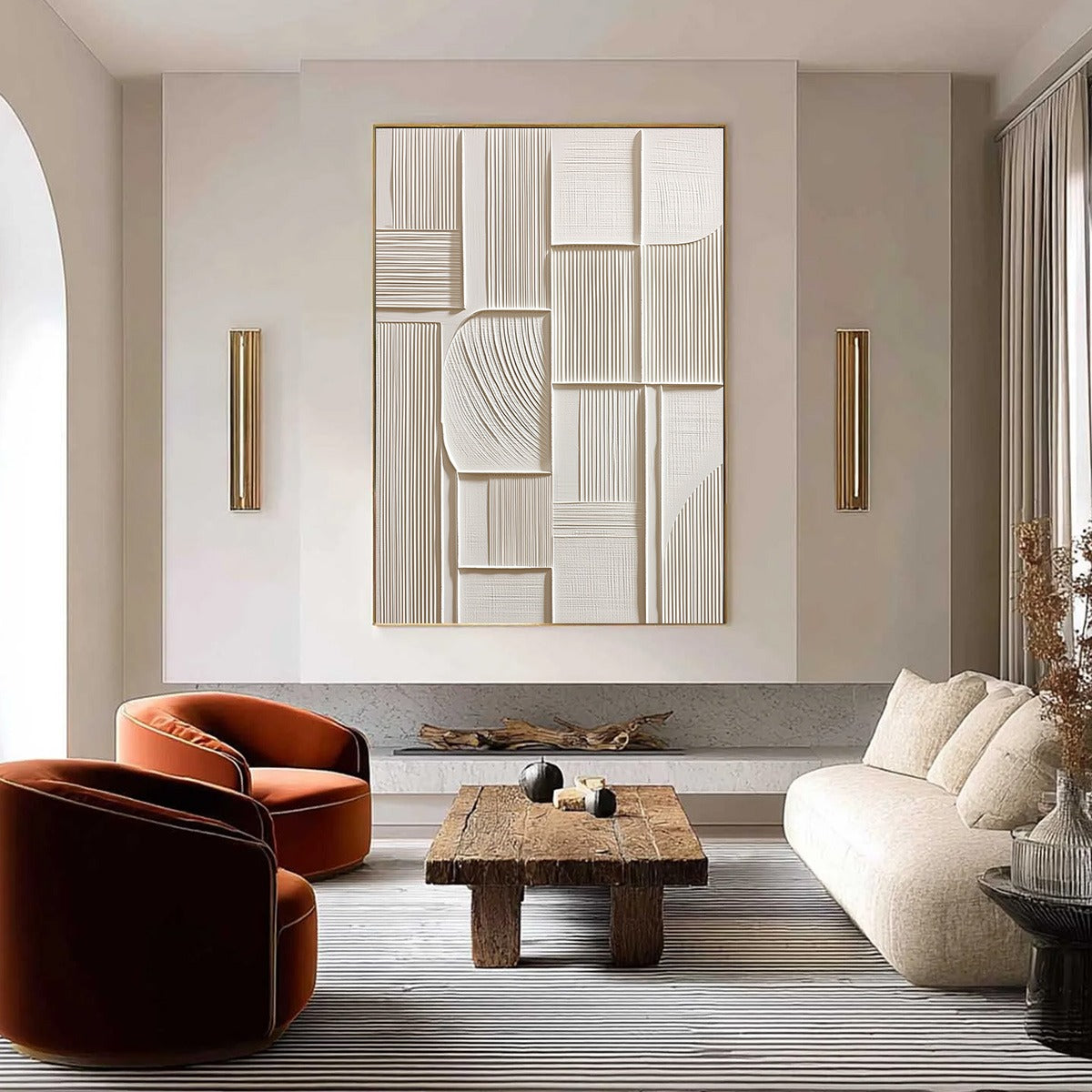 STRUCTURED CALM: Textured White Minimalist Abstract Wall Art