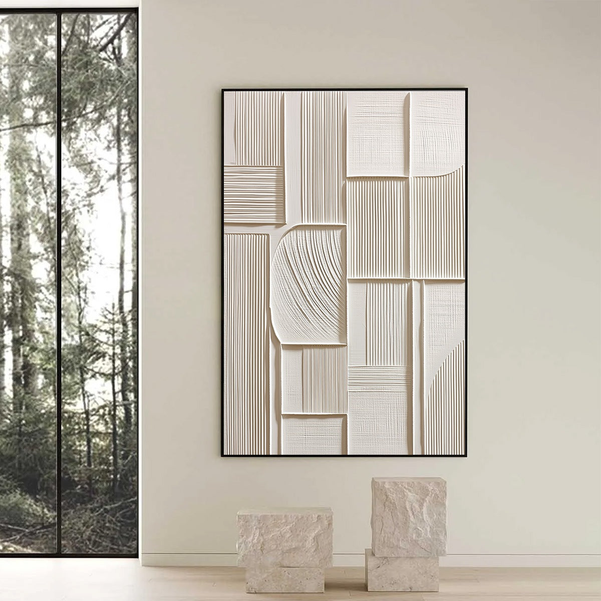 STRUCTURED CALM: Textured White Minimalist Abstract Wall Art
