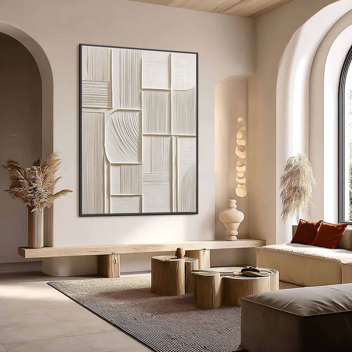 STRUCTURED CALM: Textured White Minimalist Abstract Wall Art