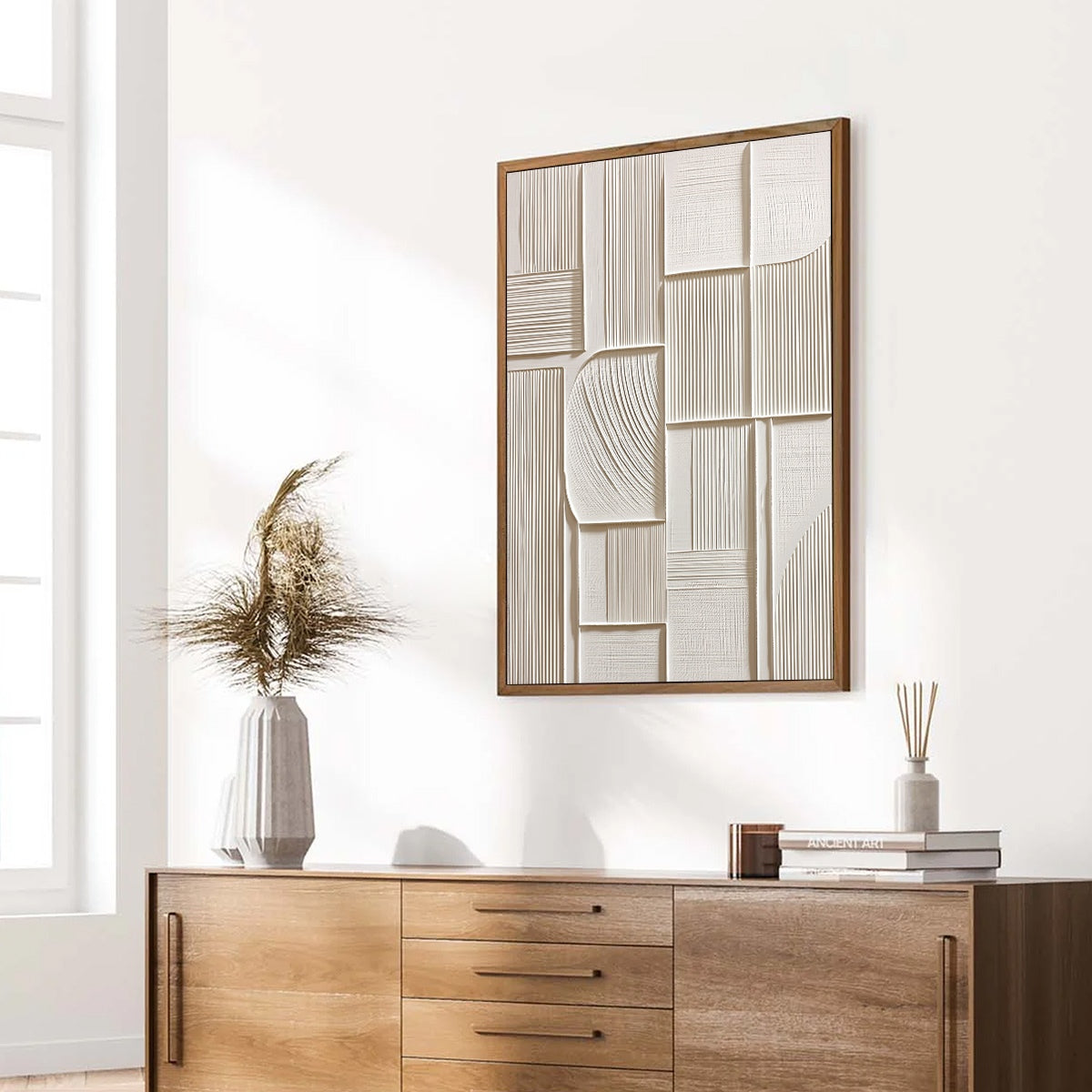 STRUCTURED CALM: Textured White Minimalist Abstract Wall Art