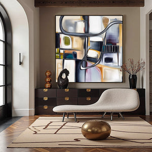 STRUCTURED CHAOS: Modern Square Abstract Painting with Architectural Lines