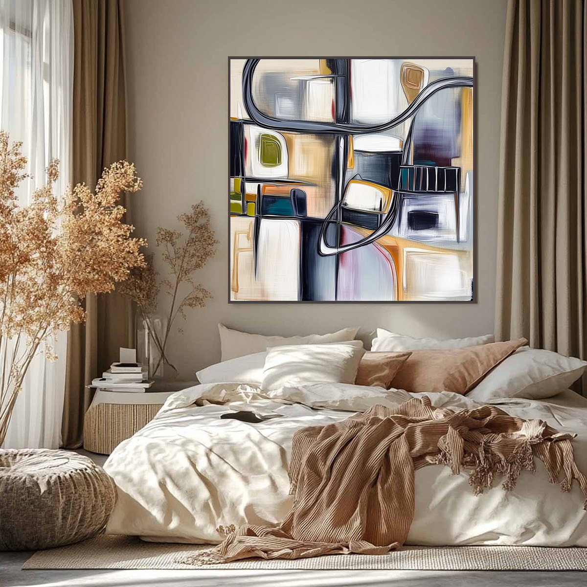 STRUCTURED CHAOS: Modern Square Abstract Painting with Architectural Lines