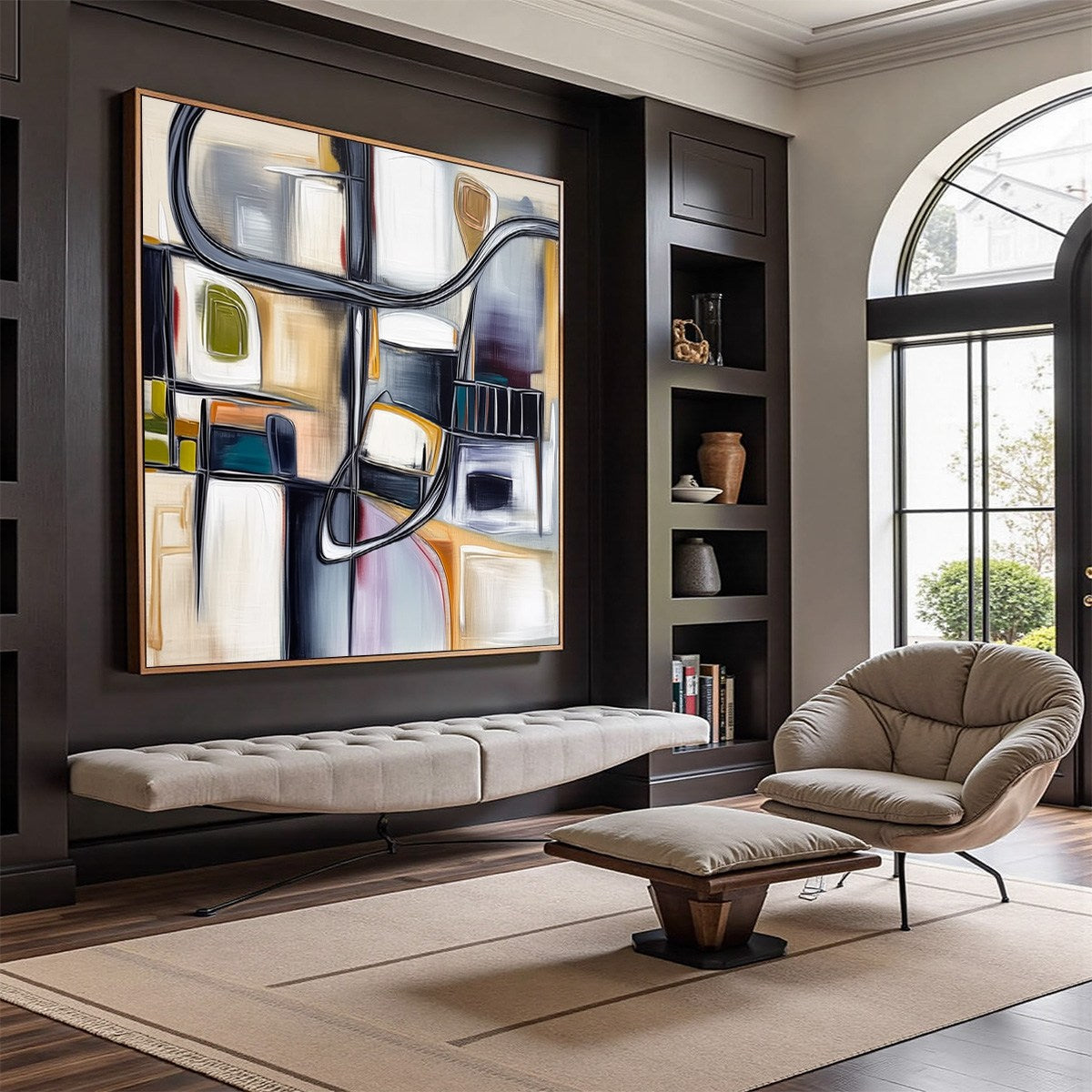 STRUCTURED CHAOS: Modern Square Abstract Painting with Architectural Lines