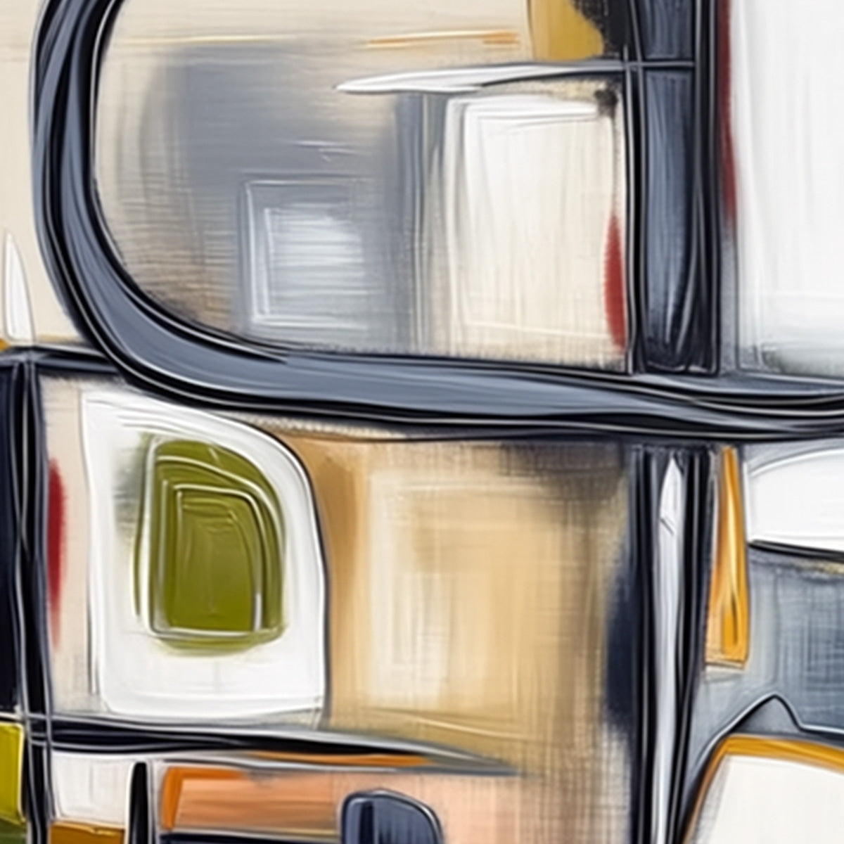 STRUCTURED CHAOS: Modern Square Abstract Painting with Architectural Lines