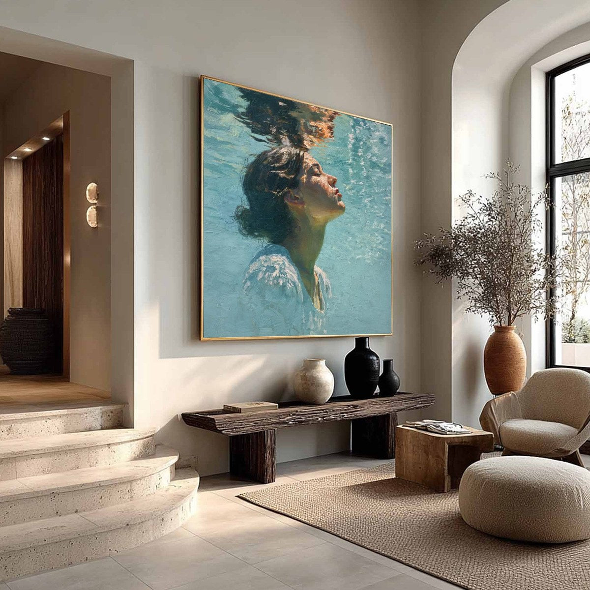 SUBMERGED SERENITY: Figurative Underwater Portrait Oil Painting
