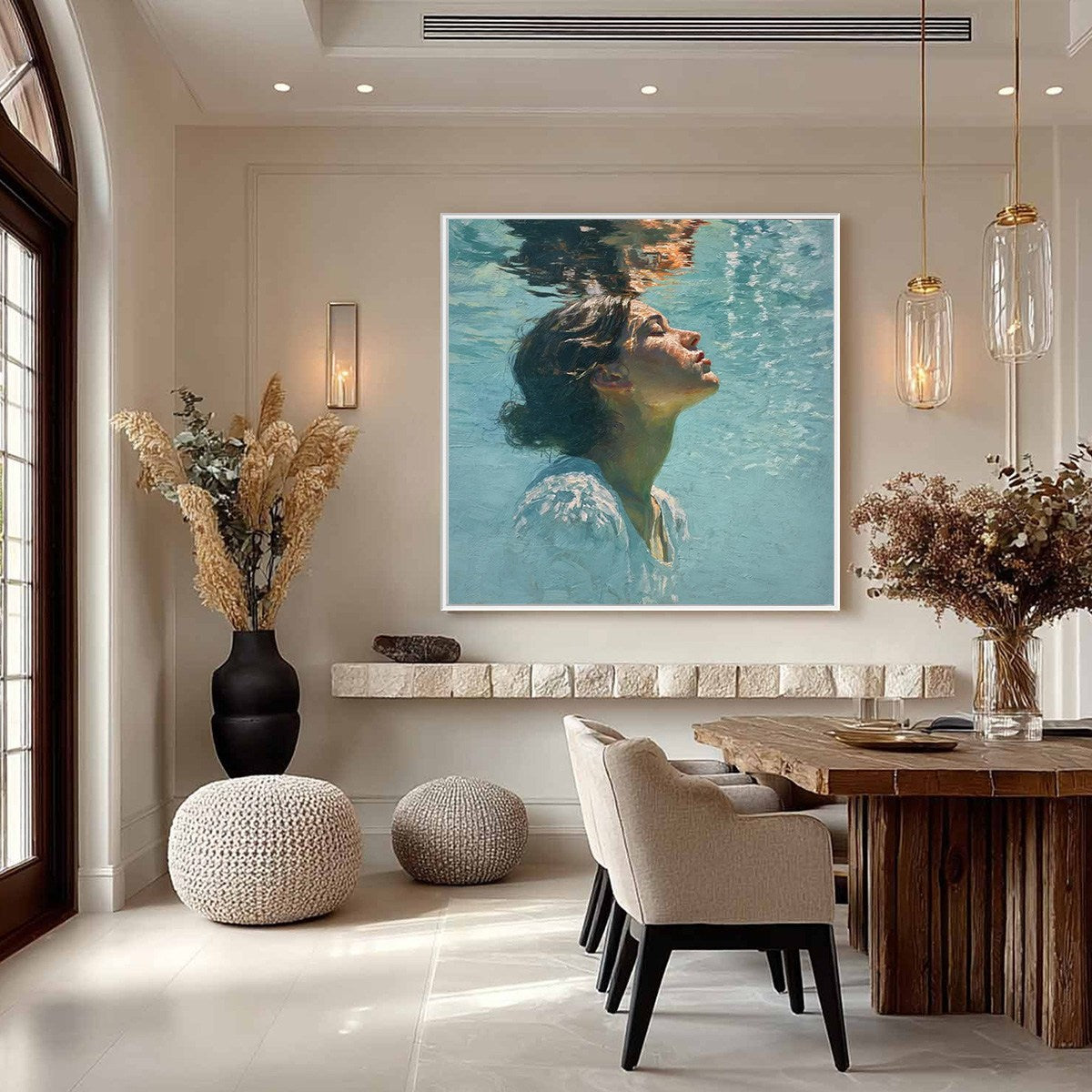 SUBMERGED SERENITY: Figurative Underwater Portrait Oil Painting