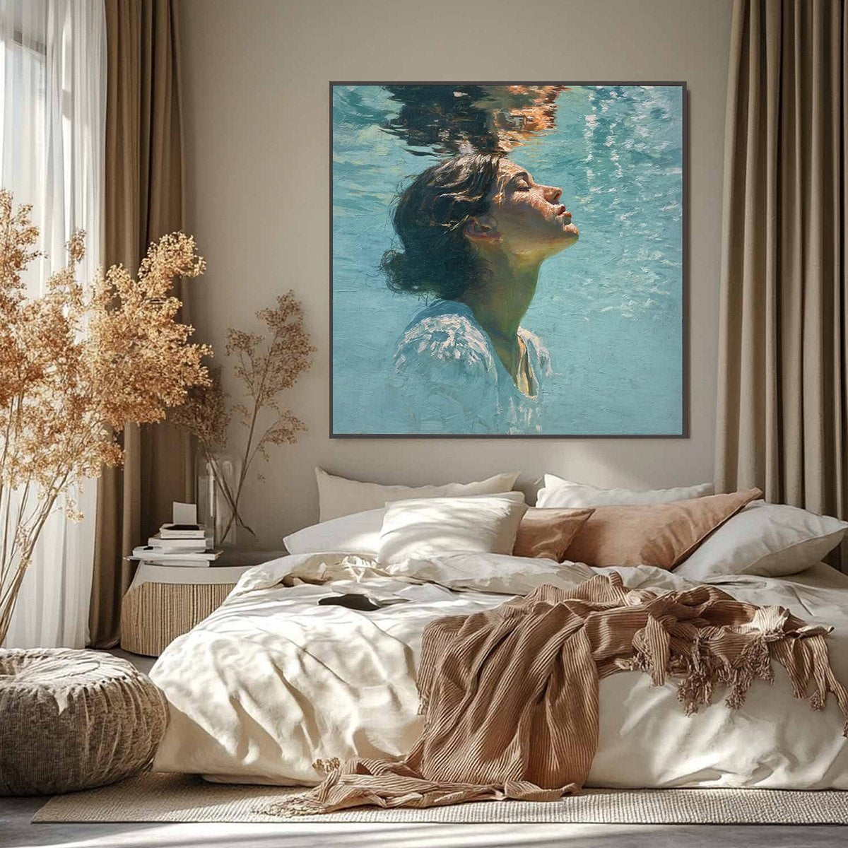 SUBMERGED SERENITY: Figurative Underwater Portrait Oil Painting