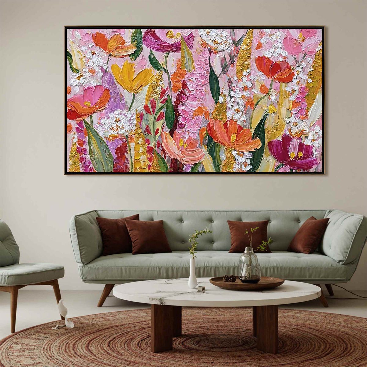 SUMMER GARDEN RHAPSODY: Textured Impasto Floral Oil Painting