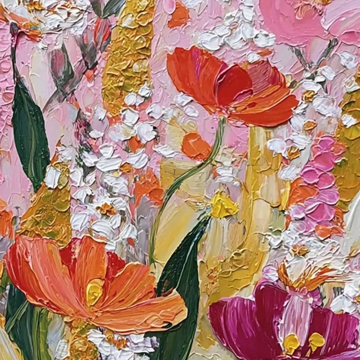 SUMMER GARDEN RHAPSODY: Textured Impasto Floral Oil Painting