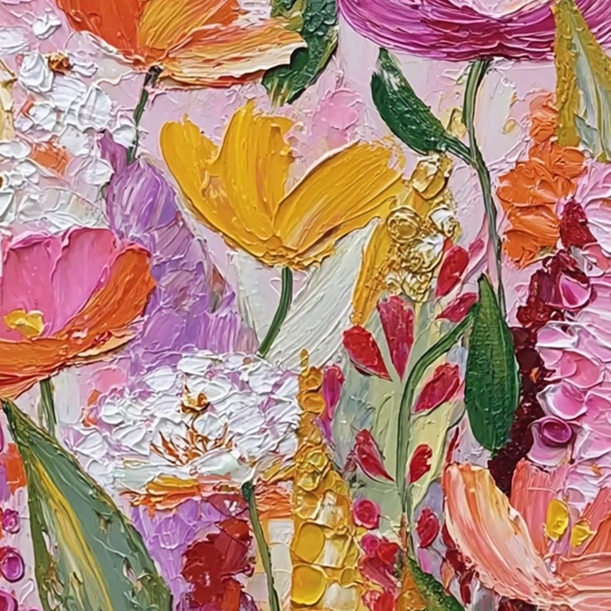 SUMMER GARDEN RHAPSODY: Textured Impasto Floral Oil Painting