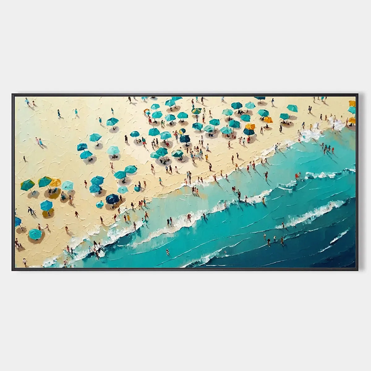 Beach Scene Oil Painting with Beach Umbrellas