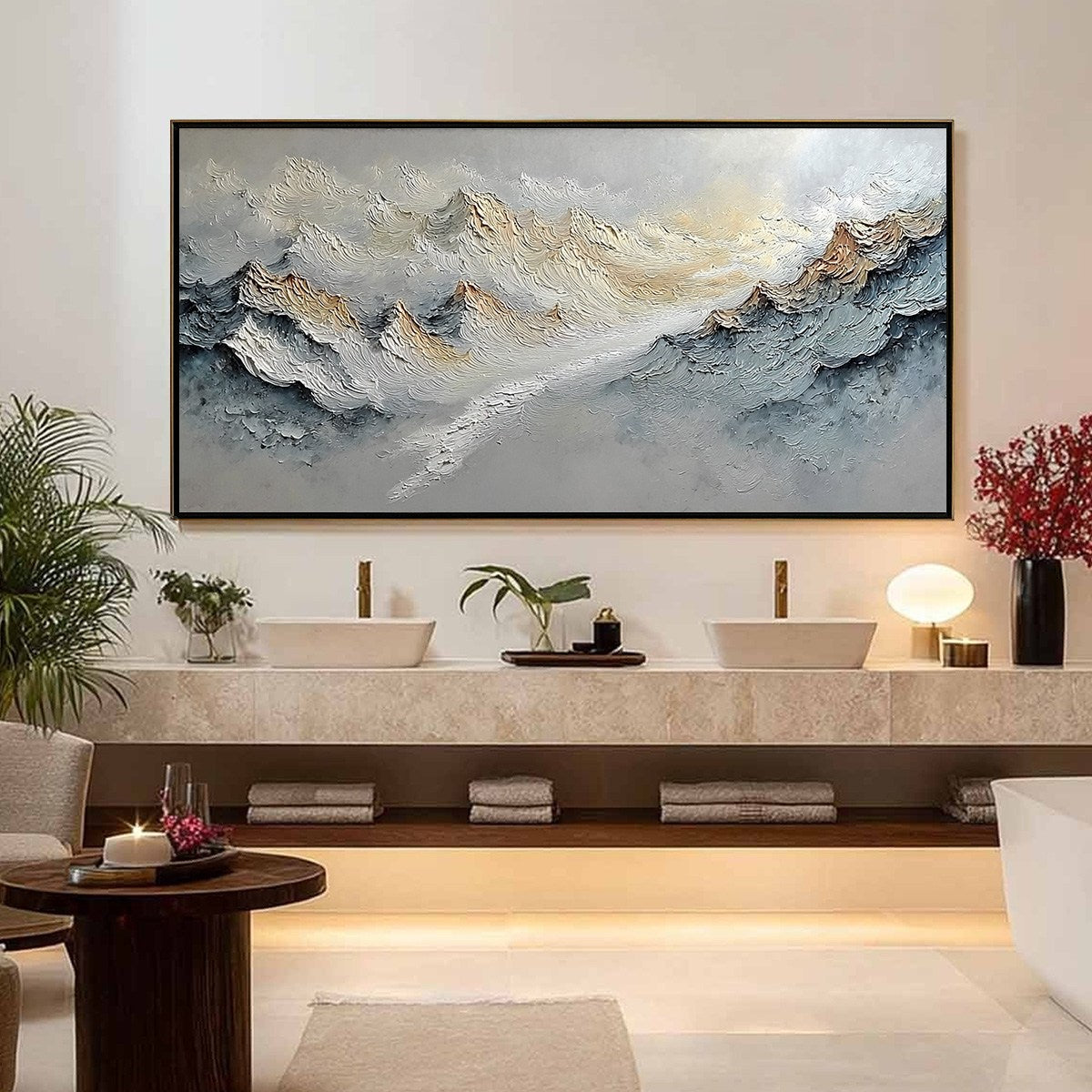 SUMMIT'S WHISPER: Textured Wabi Sabi Abstract Mountain Landscape Painting